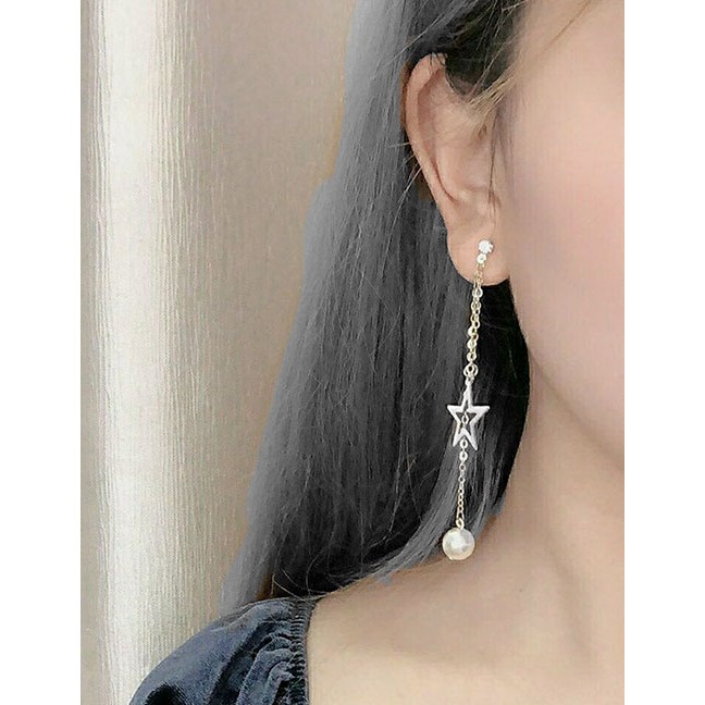 Anting Tusuk Golden Diamond Five-pointed Star Chain K12634