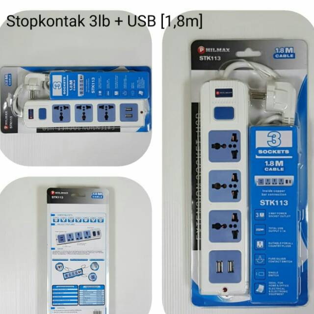Stopkontak 3 Lubang + 2 Lubang USB