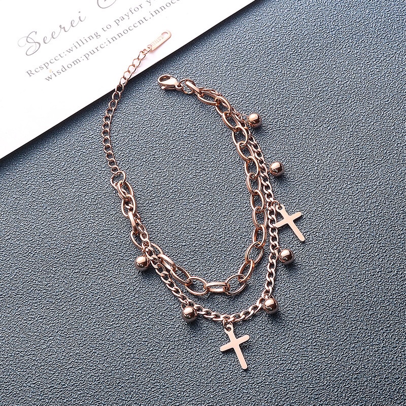 Gelang Titanium Salib 2 Layer Mix Biji Lada Premium Vintage Fashion