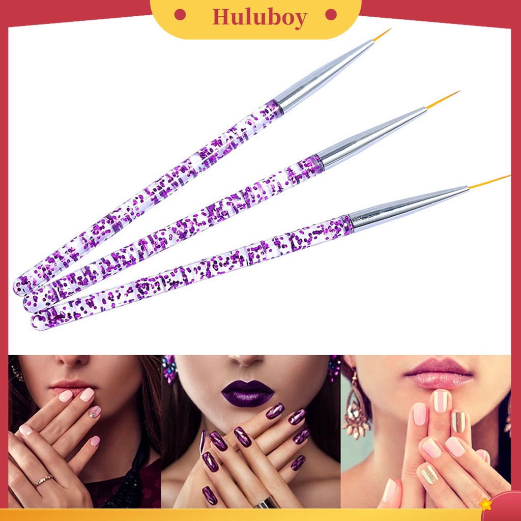 Huluboy Huluboy♡ 3pcs / Set Kuas Lukis Kuku Ultra Tipis Untuk Nail Art / Manicure