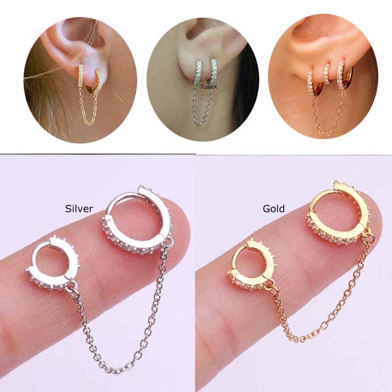 1 Piece Two Hole Piercing Earrings for Female Chain Earring Party Jewelry