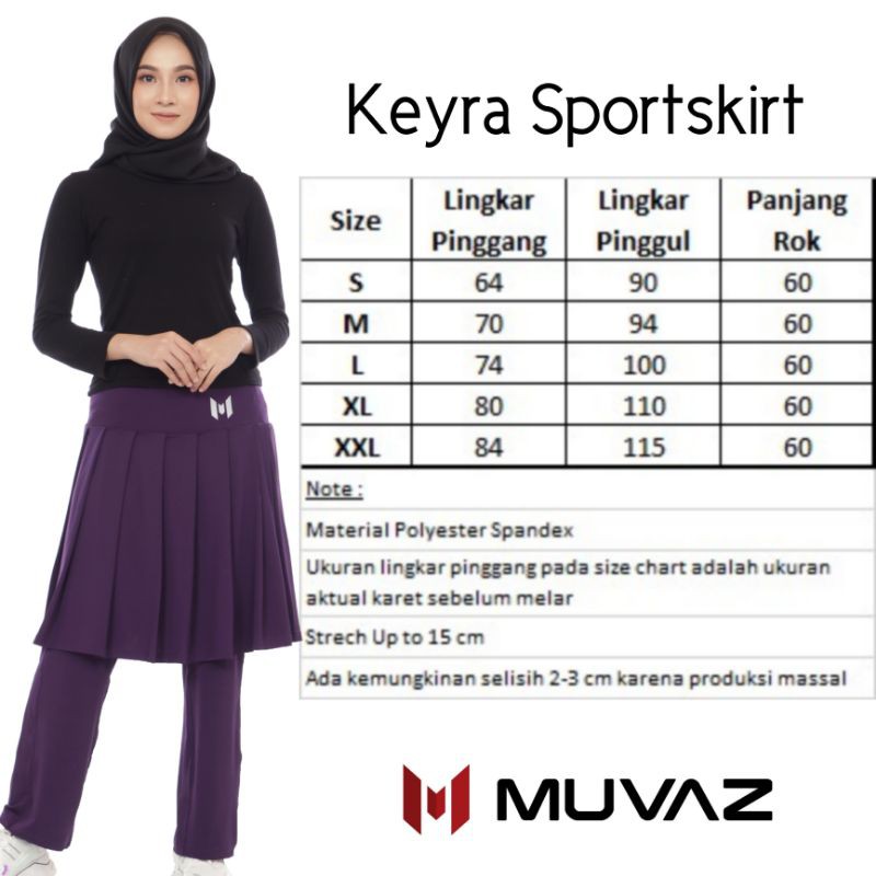 Muvaz Keyra Skirt A - Rok Olahraga Wanita Model Rampel Panjang 60 cm Varian Warna A-7