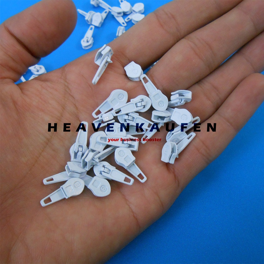 Kepala Resleting Zipper Head Kecil No 3 Warna Putih Murah Harga Per Pack isi 100 Pcs