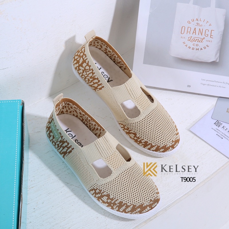 (GRATIS ALAS KAKI) Kelsey Sepatu Flyknit Flat Shoes Wanita / Sepatu Slip On Wanita  T9005