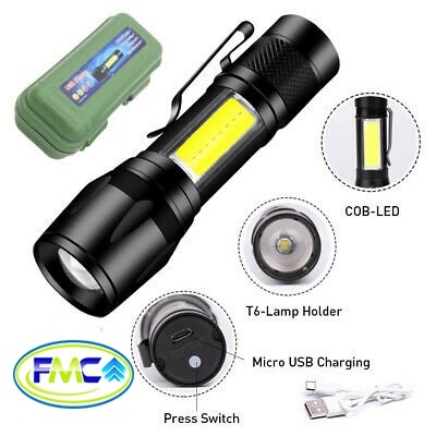 Senter Led Mini Zoom Super Terang XPE COB SWAT Police Light Recharge Cas Micro USB Praktis Mudah