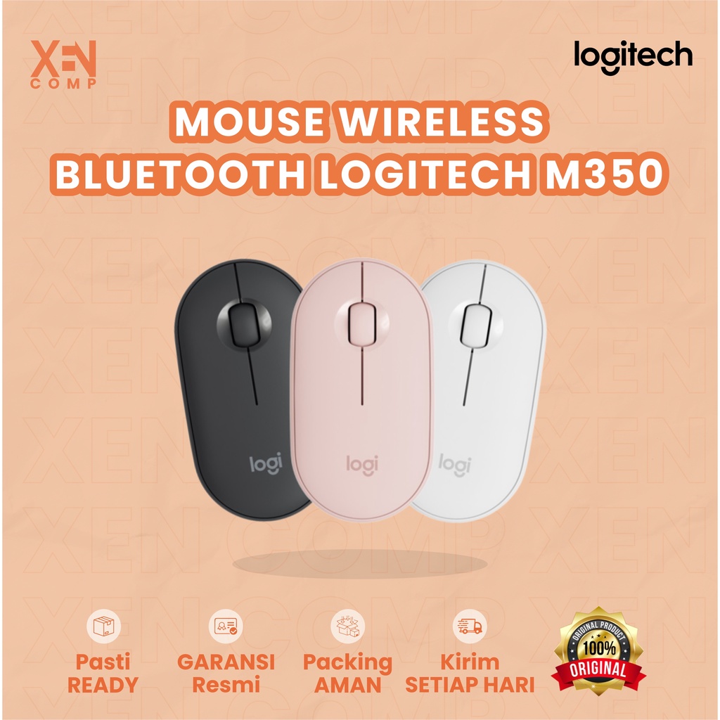 Mouse Wireless Bluetooth Logitech Pebble M350 Tanpa Kabel Optical Mouse Original Untuk Laptop Windows, Mac, Android, Chrome OS