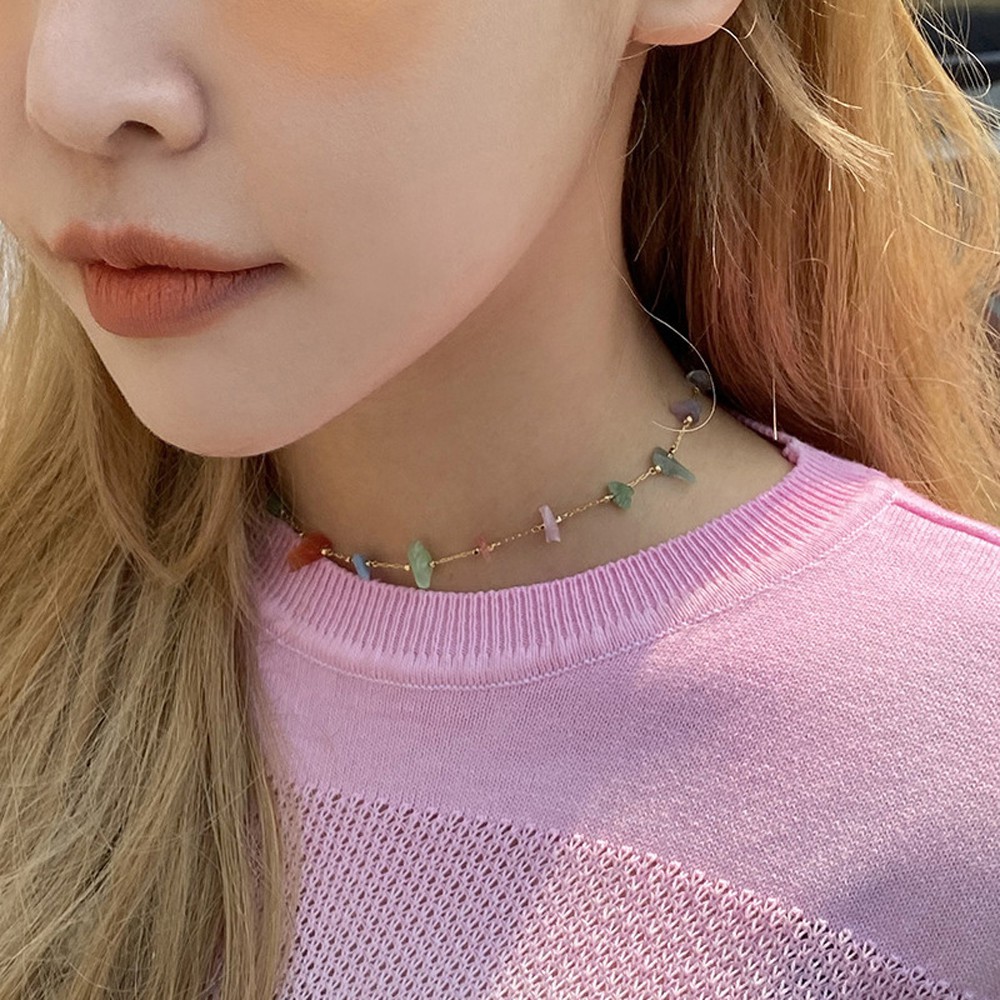 Kalung Choker Klavikula Hias Liontin Batu Kristal Berlian Imitasi Geometris Warna-Warni Untuk Perempuan