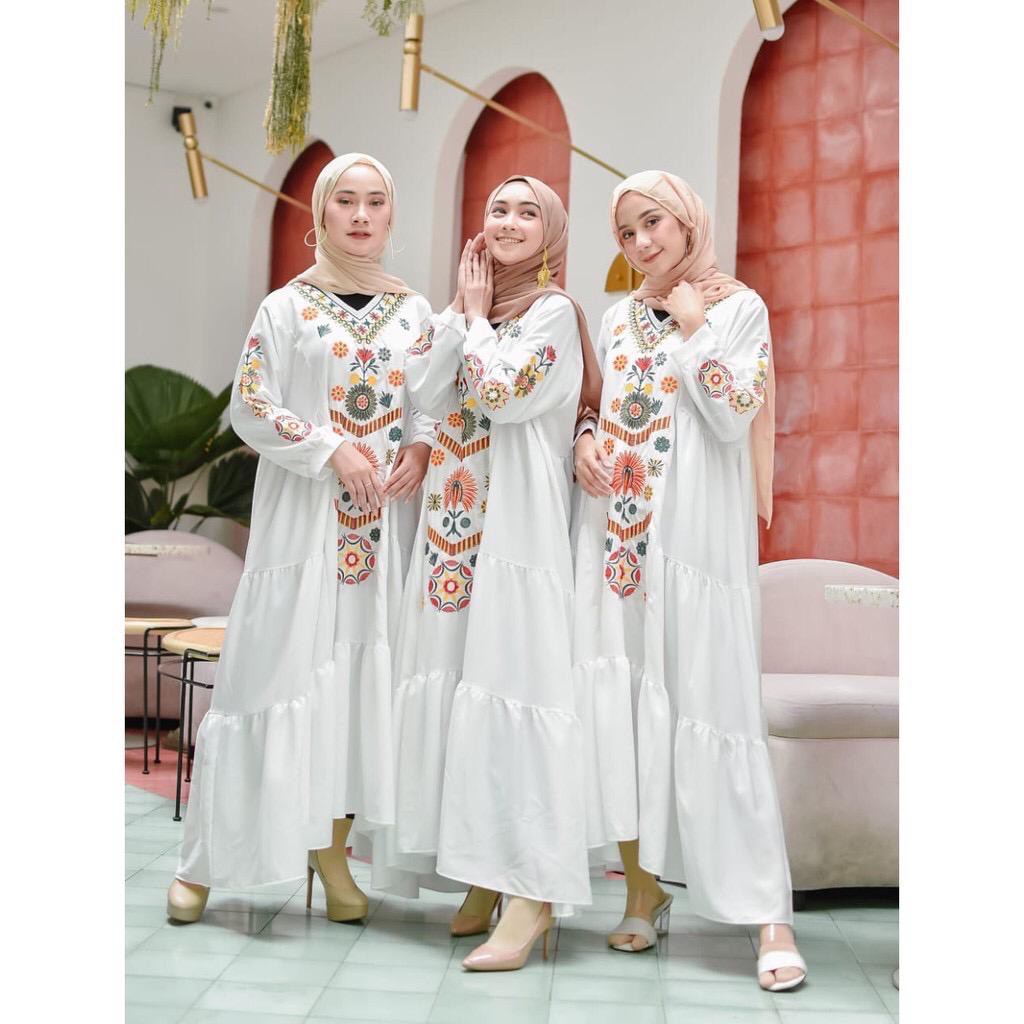 BORDIR  RAMADHAN DRESS / GAMIS FITRYA / GAMIS BUNGA / GAMIS MOSCREPE / RAMADHANI DRESS