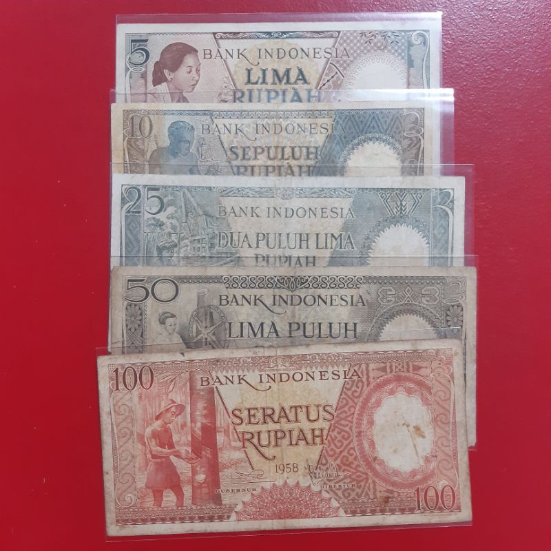 Uang Kertas Kuno Set Seri Pekerja 5 Rupiah sampai 100 Rupiah