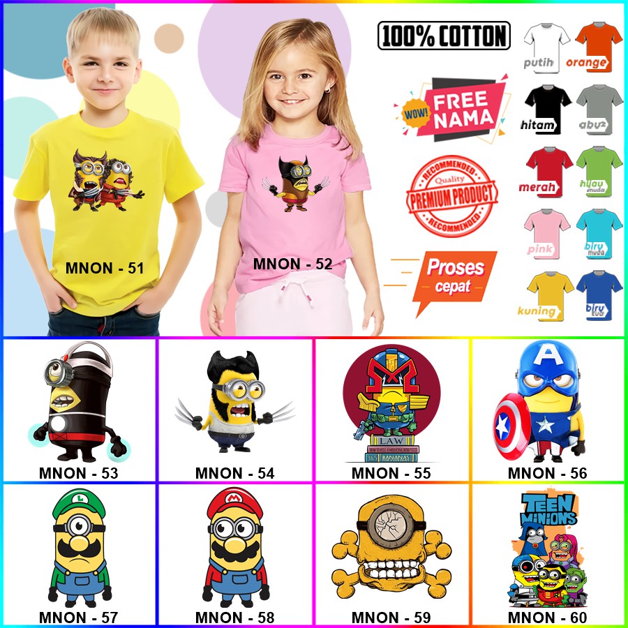 Baju Kaos ANAK DAN DEWASA MINION COUPLE (FREE NAMA)