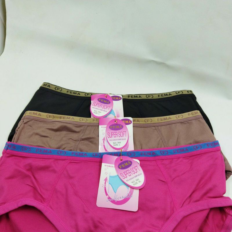 GROSIR 12 PCS CD Celana Dalam Wanita Panties 393 L XL XXL Fema Polos Import Polyester Halus Premium