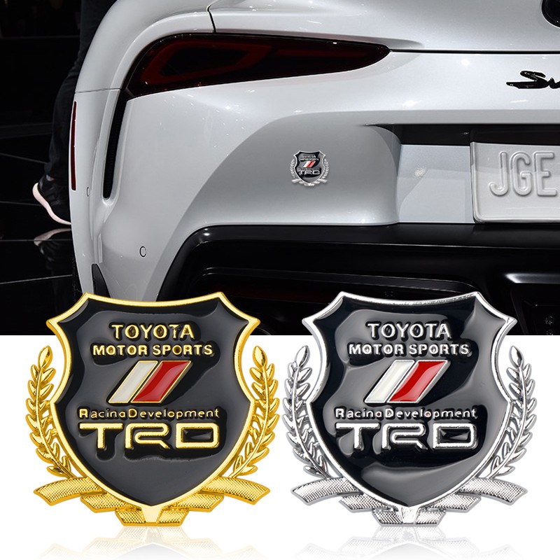 2Pcs Stiker Emblem / Badge logo Toyota TRD 3D Bahan Metal Untuk Kaca Jendela Mobil