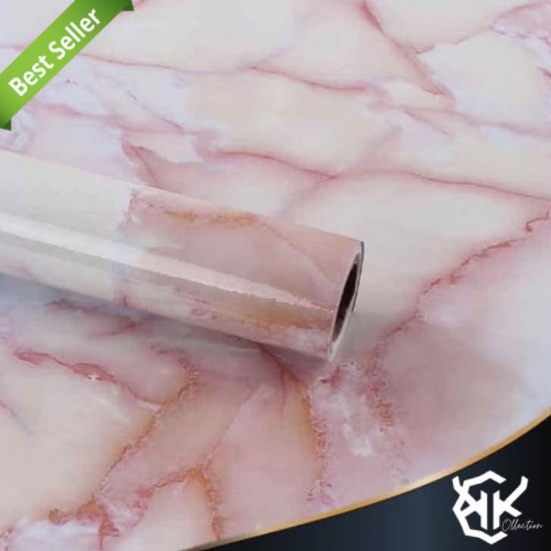 Wallpaper Premium Dinding Motif Marmer 60cm x 5m Pink Marmer Wallpaper Sticker Wallstiker Wallpaper 
