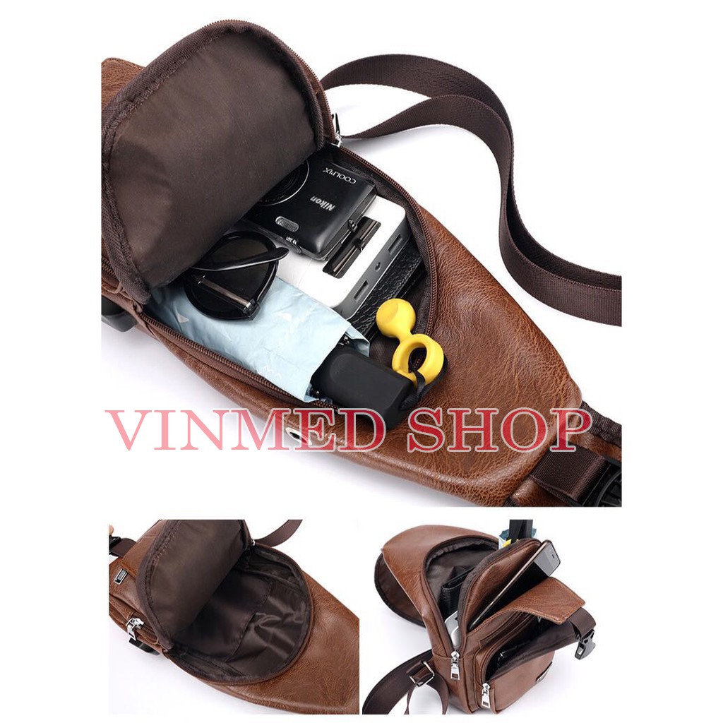 Tas Selempang Pria Import Sling Bag Kulit USB Port Tas Slempang Pria