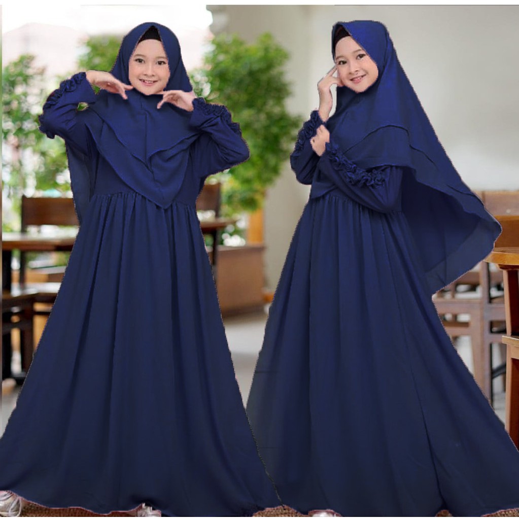 AIZA KIDS Gamis Anak Perempuan | Baju Lebaran Anak Perempuan bahan Moscrepe sudah dapat Bergo 2 Layer