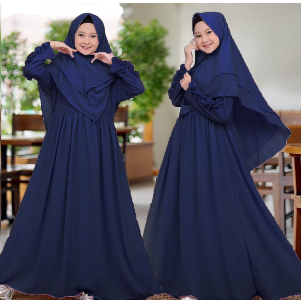 AIZA KIDS Gamis Anak bahan Moscrepe Bergo 2 Layer Umur 10 - 14 Tahun