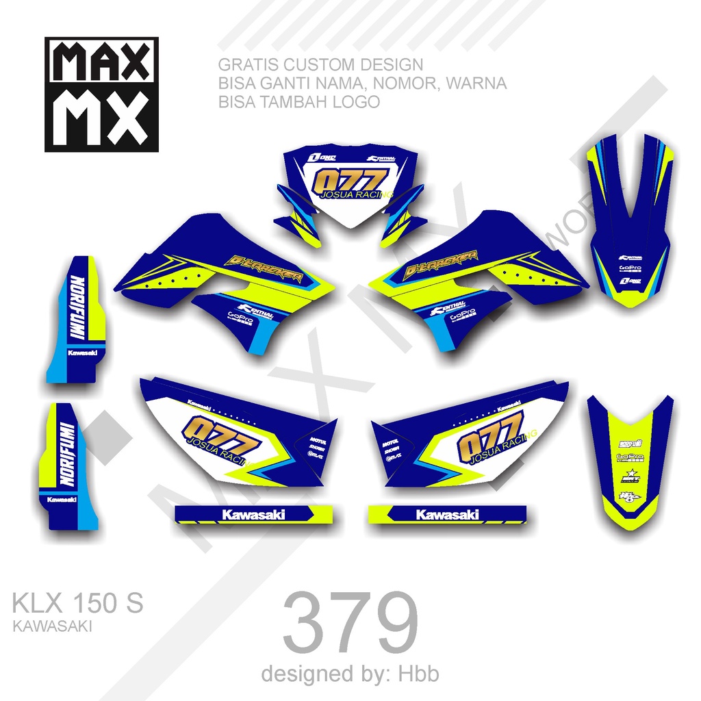DECAL STIKER MOTOR KLX 150 S MOTIF SUPERMOTO ELEGAN BIRU