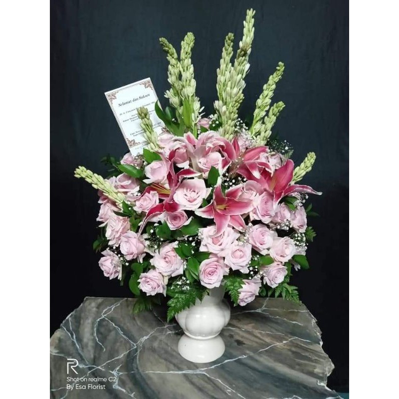 Karangan Bunga Meja Segar Ucapan Pot Keramik