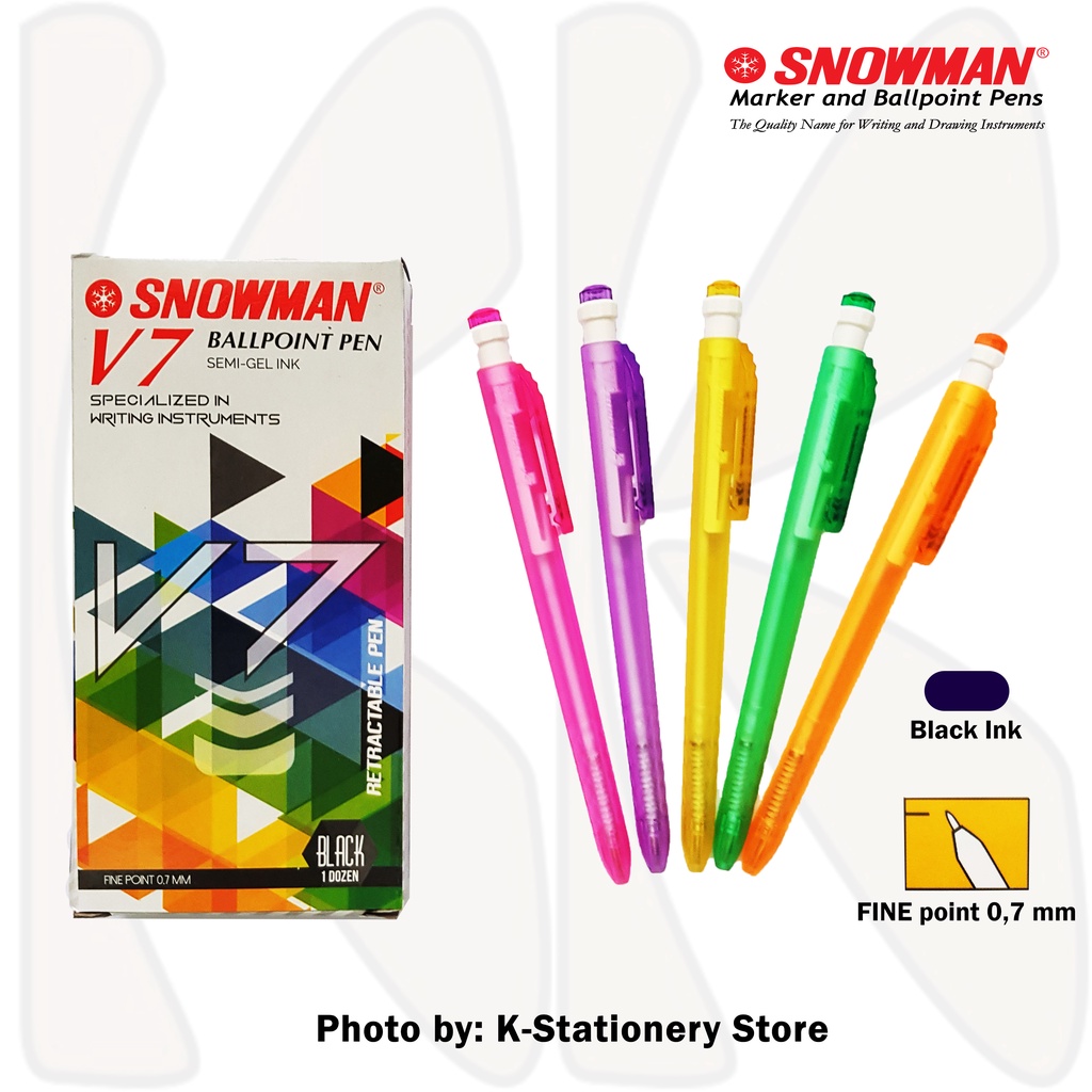 

[Lusin] Bolpen Snowman Ballpoint Pen V-7 HITAM - Semi Gel [Lusin]