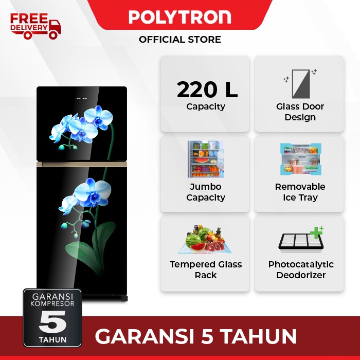 Kulkas POLYTRON Belleza 2 pintu 220 liter PRW 23MOB (PALEMBANG)