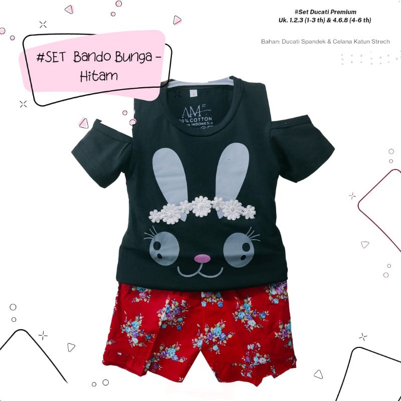 Setelan 3D anak perempuan &quot; Bando bunga &quot; Size 1-5th bahan Ducati Katun Spandek Premium