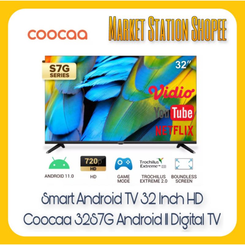Smart Android TV Coocaa 32 Inch HD 32S7G Frameless Android 11 Digital