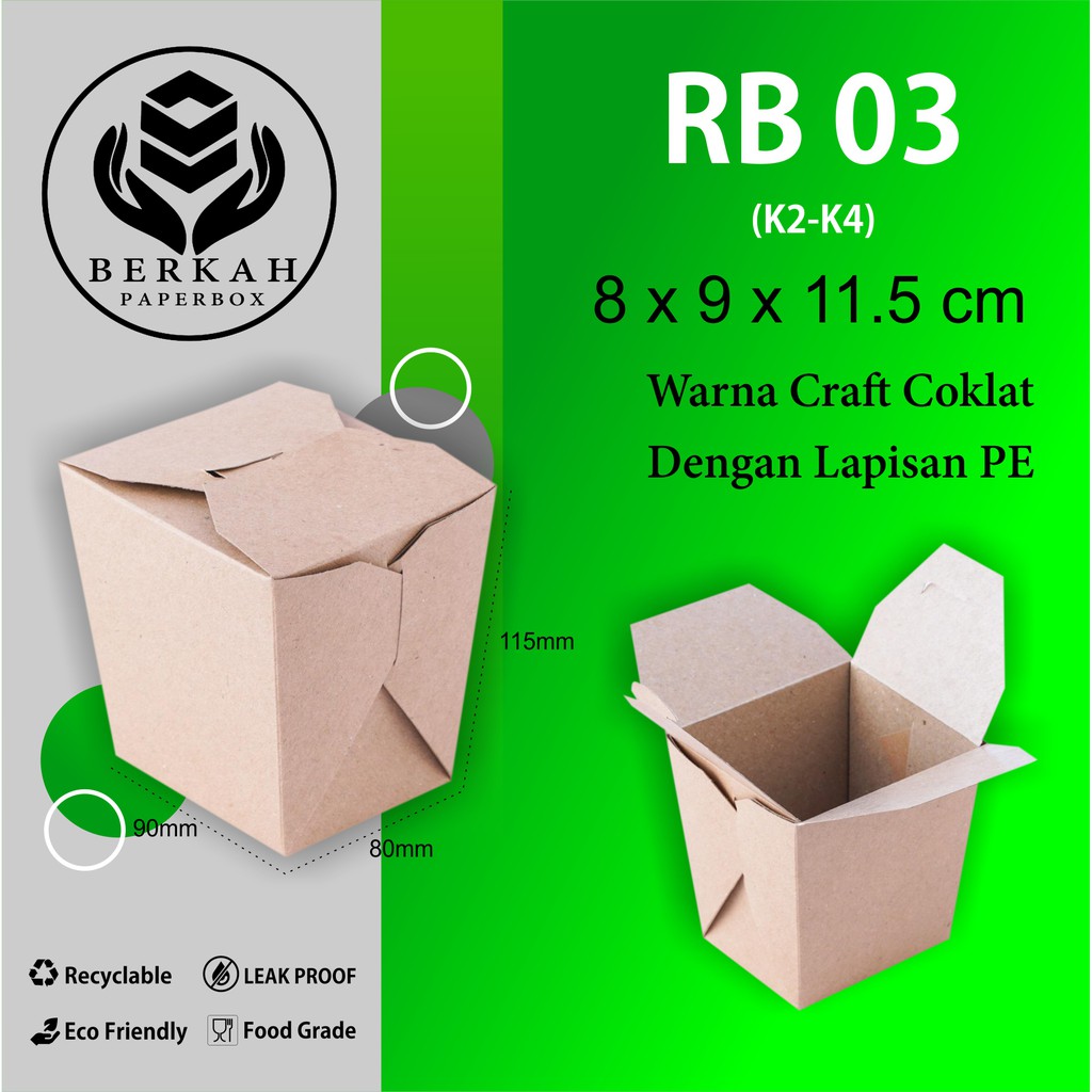 Paperbowl XL Foodpail XL Ricebox XL (RB3K4- 8X9X11.5 Cm)