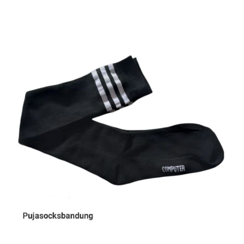 Overknee Socks Garis Strip 3 Sepaha Bahan Tebal Overknee Polos Kaos Kaki Wanita Kaos Kaki Panjang Korean Style Overknee Panjang-1