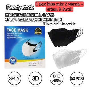 Masker Duckbill Garis FM Face mask Facemask Hitam putih 3Ply isi 50 Pcs Duck Bill Ducbil Duckbil Dewasa 50Pcs