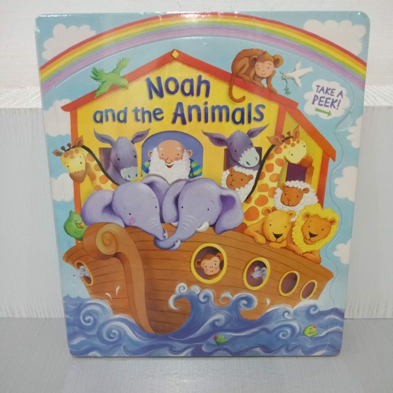 noah and the animals open door board book flip over hard cover buku cerita Alkitab Bible anak Nuh