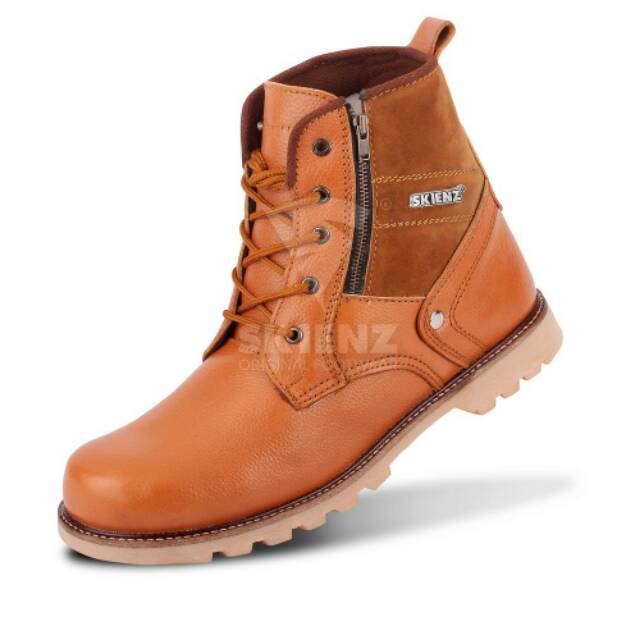 Sepatu Boots Safety Pria Resleting Skienz Kansas Kulit Sapi Asli