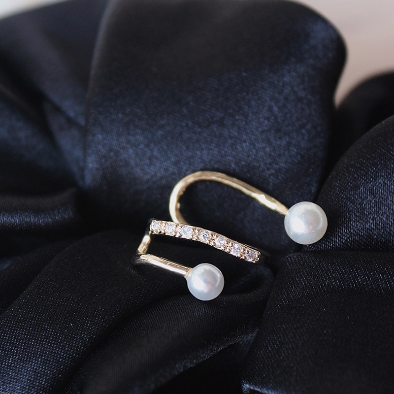 Anting Klip Telinga Multilayer Hias Mutiara Berlian Warna Permen