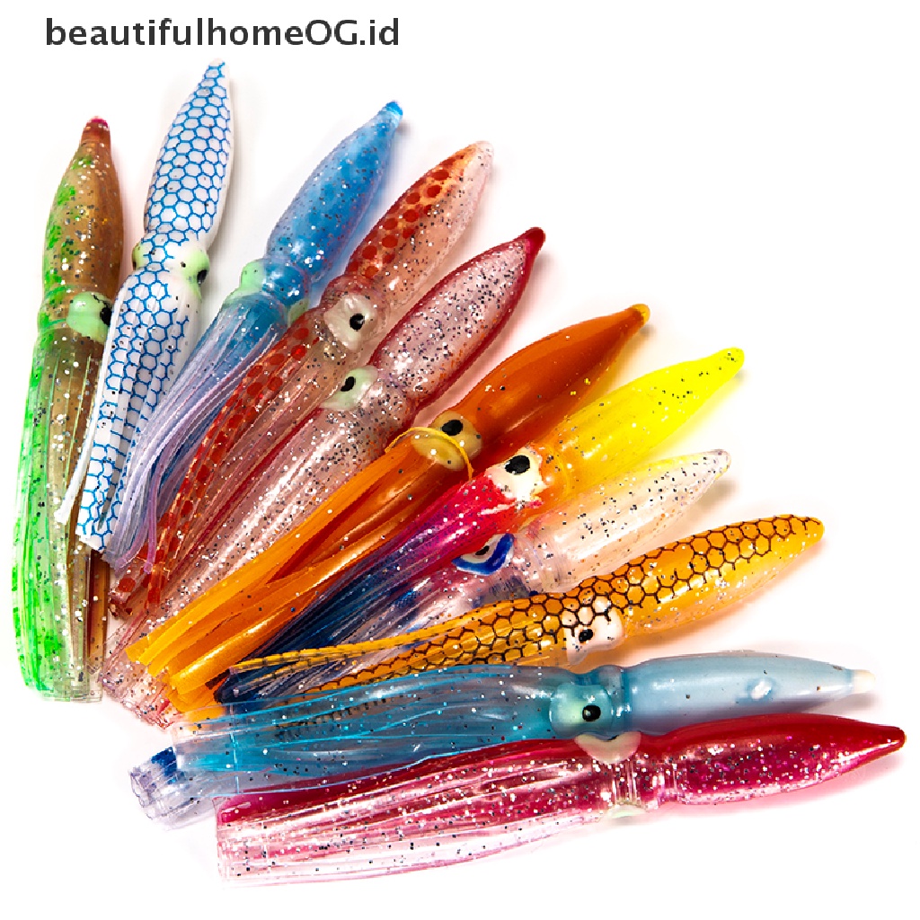 / Beautifulhomeog.id / 10pcs Umpan Pancing Softlure Bentuk Cumi-Cumi Imitasi 8cm