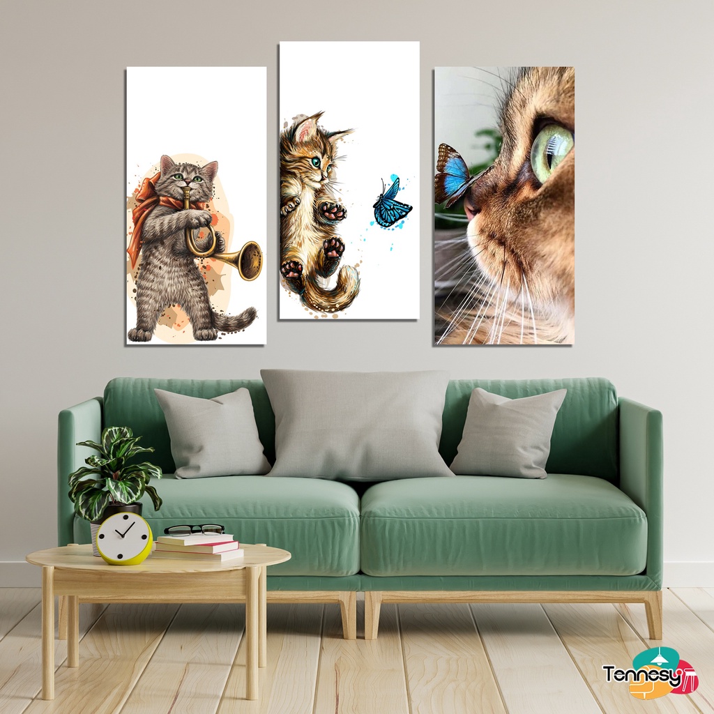 TENNESY HIASAN DINDING GAMBAR KUCING LUCU WALL DEKOR 15x30CM PAJANGAN KAYU POSTER DEKORASI DINDING KAMAR RUMAH