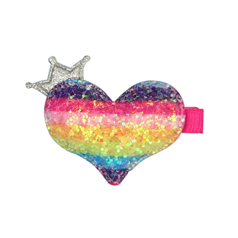 Zzz 1Pc Rainbow Heart Hair Clip Glitter Jepitan Sisik Ikan Crown Princess Barrette