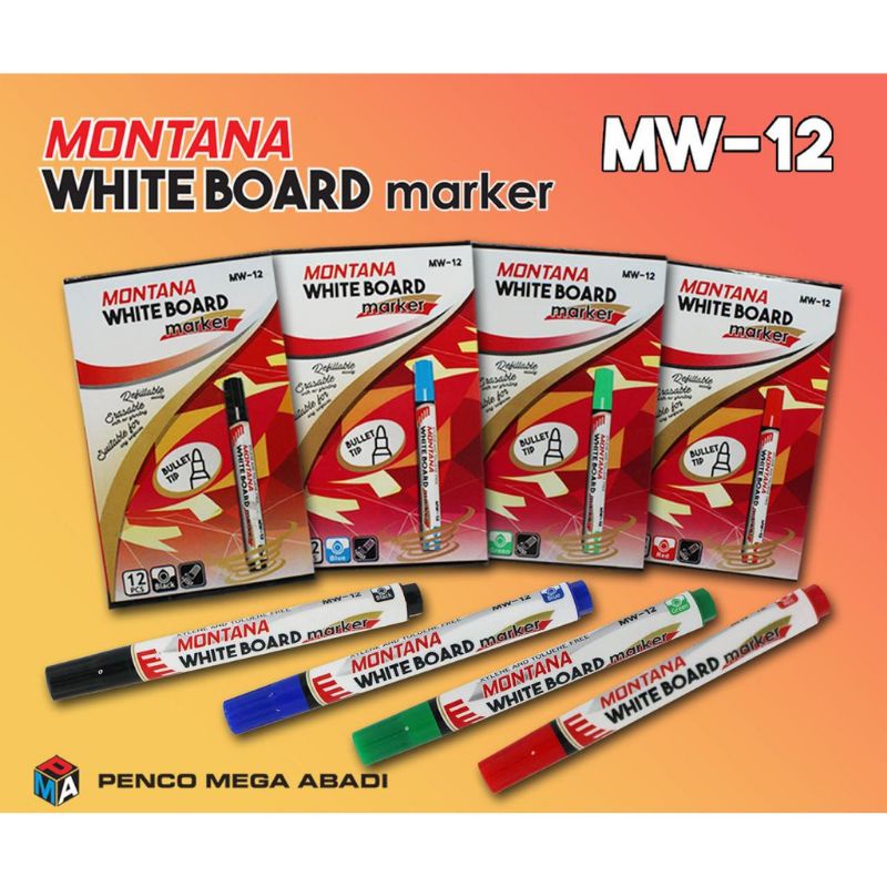 

1 psc spidol whiteboard montana bisa refill ulang warna hitam semua