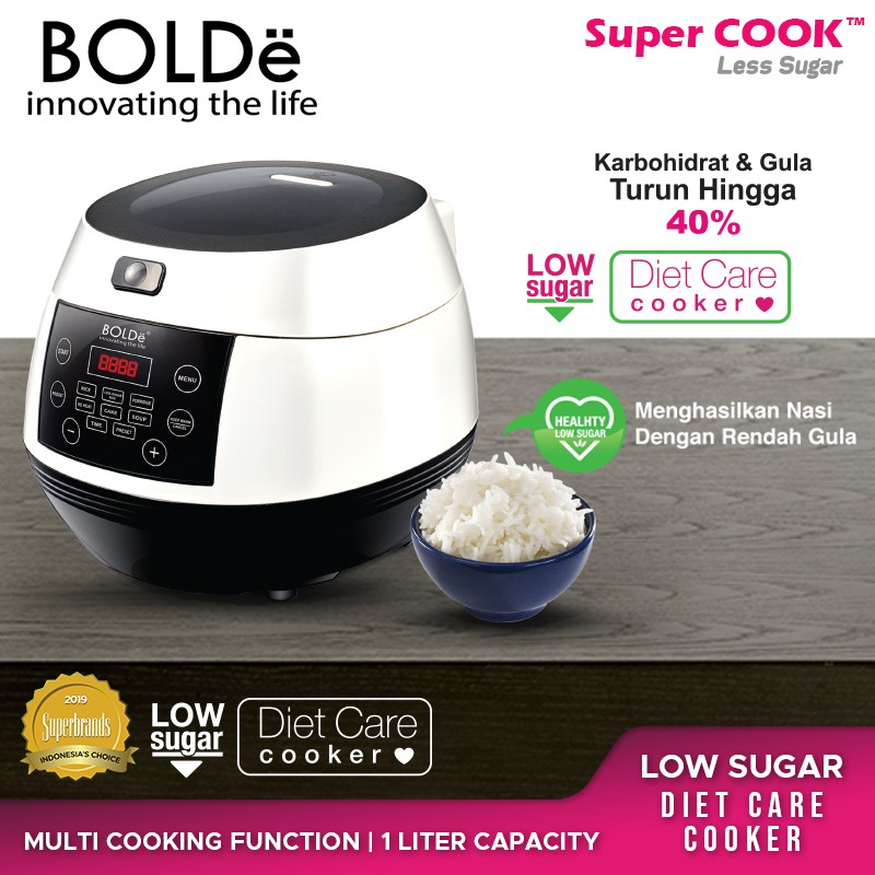 BOLDe Super COOK Less Sugar Rice Cooker 1 Liter Low Carbo 400 Watt