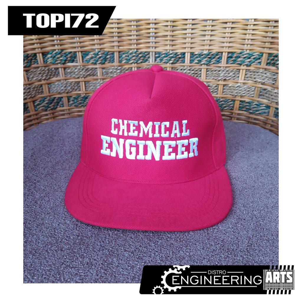 Topi Snapback Merah Motif Bordir CHEMICAL ENGINEERING TOPI72 - Topi Kain Snap Back