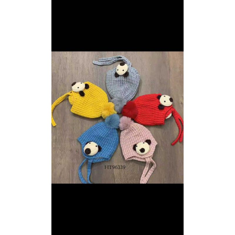 topi kupluk anak rajut beruang tali