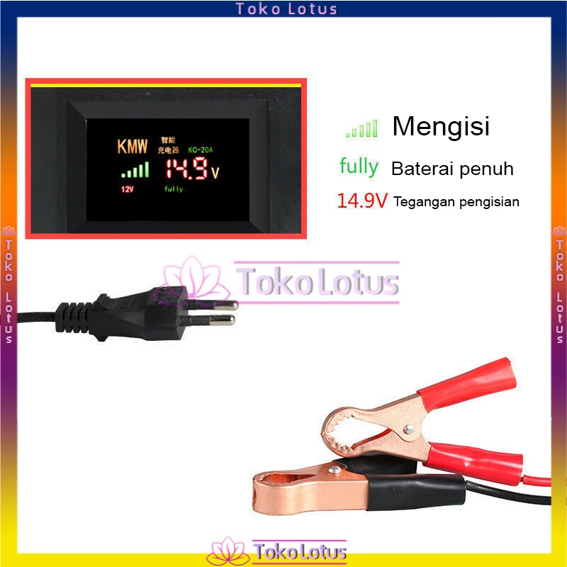 [NEW] Charger Aki 12V 20A Black Mobil dan Motor Indikator Layar LCD Charger Accu Cas Aki Mobil Motor Otomatis BK