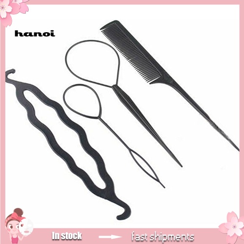 Han_ 4Pcs / Set Alat Bantu Pembuat Sanggul / Kepang Rambut Untuk Aksesoris Wanita