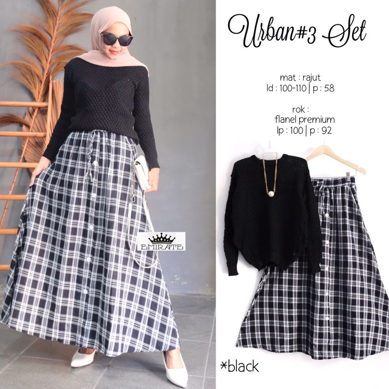 SETELAN WANITA ROK KOTAK KOTAK RAJUT URBAN #3 SET BY EMIRATE