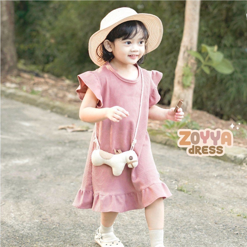 Dress Anak Perempuan/Baju Anak Perempuan ZOYYA DRESS Umur 1-5 Tahun Bahan Waffle Uniqlo Premium
