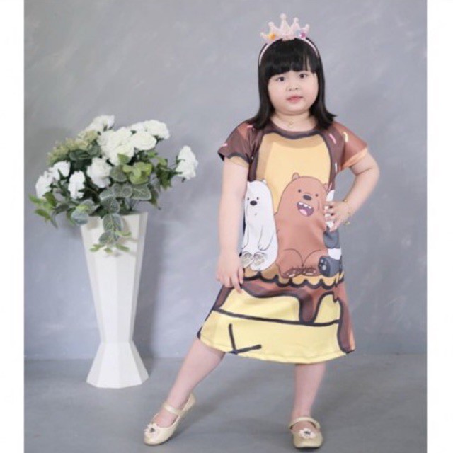 DAILYDRESS SCUBA PRINTING KARAKTER BEARS,HOMEDRESS,BAJU ANAK CEWEK,BAJU ANAK LUCU