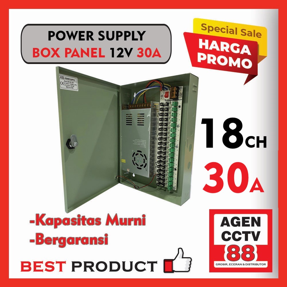 Power Supply PSU Box Panel DC 12V 30A Murni Adaptor CCTV 18CH