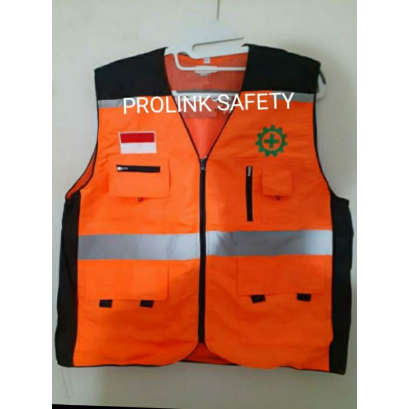 ROMPI SAFETY FULL TASLAM PAKAI FURING FREE LOGO K3 BENDERA ORANYE HITAM PREMIUM