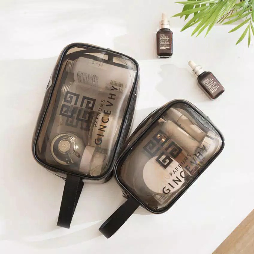 Tas Kosmetik Portable Model Transparan Bahan Plastik untuk  Travel Kapasitas Besar Anti Air F409