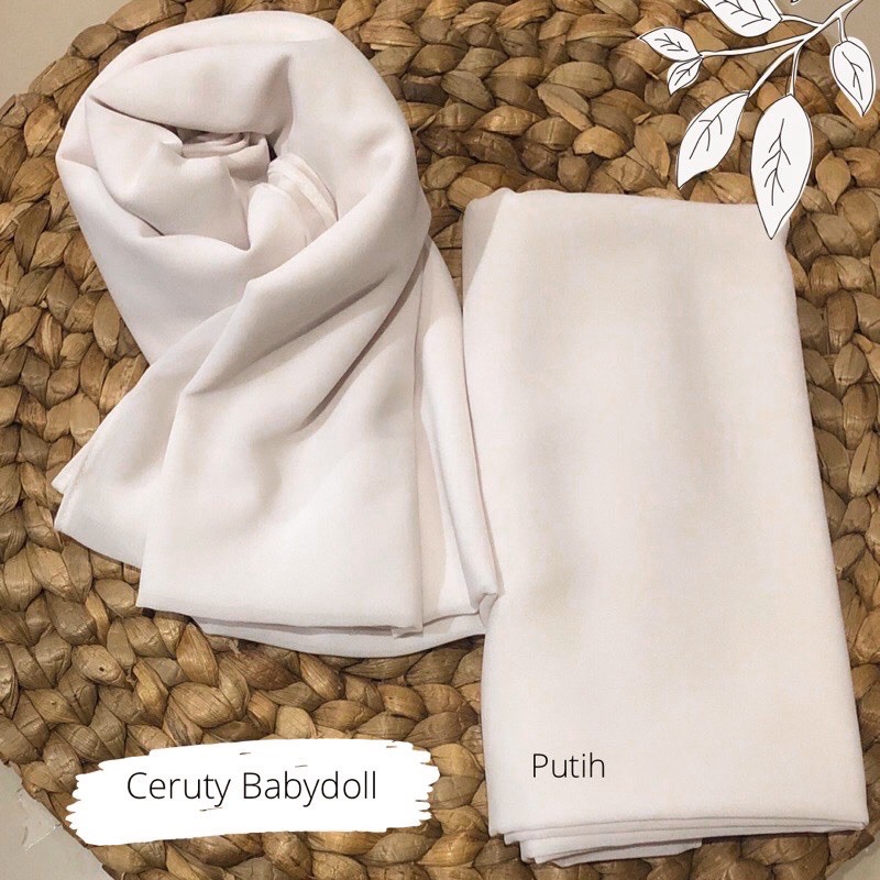 PASHMINA CERUTY BABYDOLL PREMIUM JAHIT TEPI Hijab Jilbab-Putih