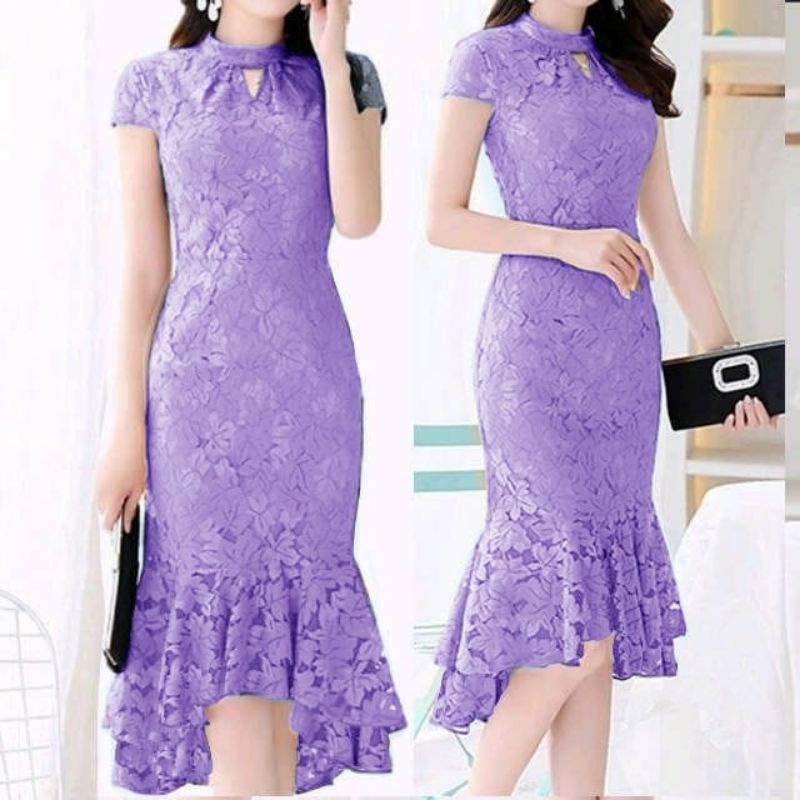 DRESS FASHION SHOPIA LACE DUYUNG, BRUKAT FURING, MAXY DRESS, 3 UKURAN