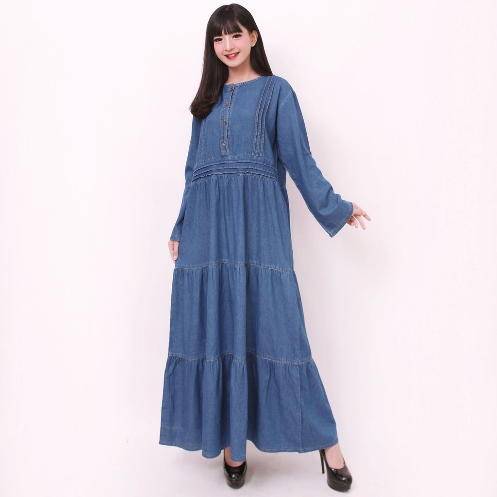 SB Collection Dress Maxi Kelly Longdress Gamis Jeans Jumbo Wanita